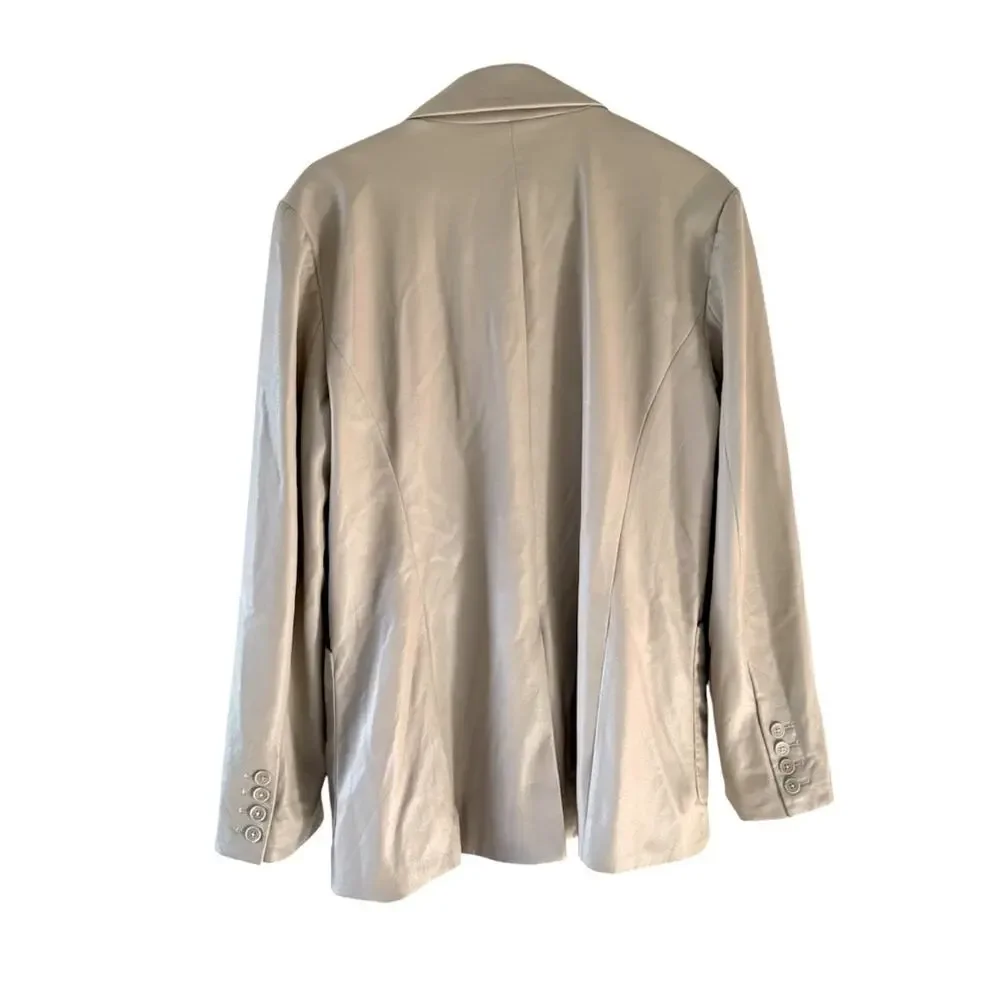 Jonathan Simkhai Raelynn Stretch Vegan Faux Leather Blazer Light Grey / Beige XL - Picture 4 of 11
